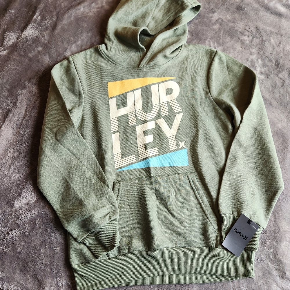 Boys Army Green Hurley Hoodie Sweatshirt - New with tags - Size L